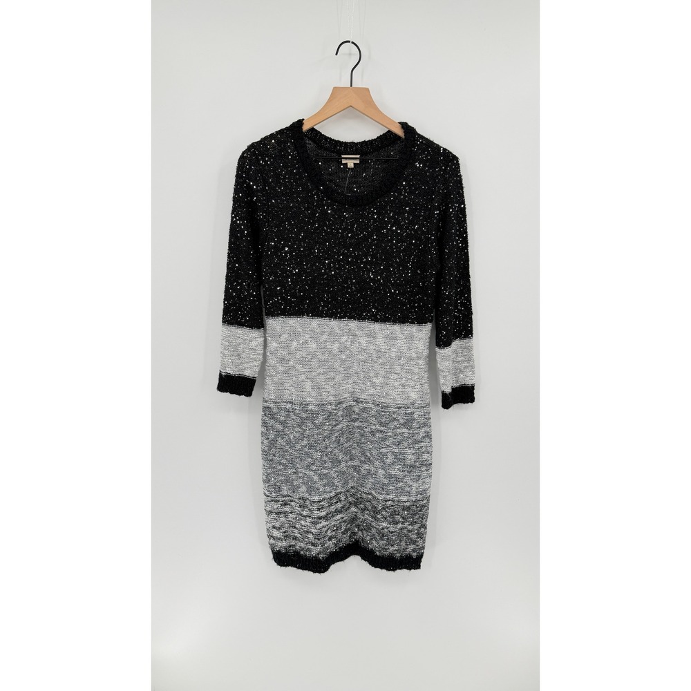 Cremieux NWT Knit Sweater Dress Size L Colorblock Sequin Glam Holiday Party